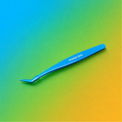 A single metallic blue pair of tweezers.